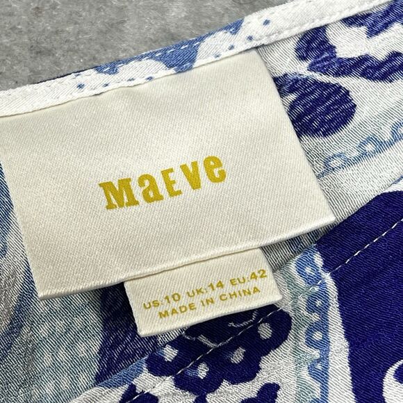 Anthropologie By Maeve Blouse Womens Sz 10 Clana Blue Motif Flutter Sleeve Top - Picture 8 of 10